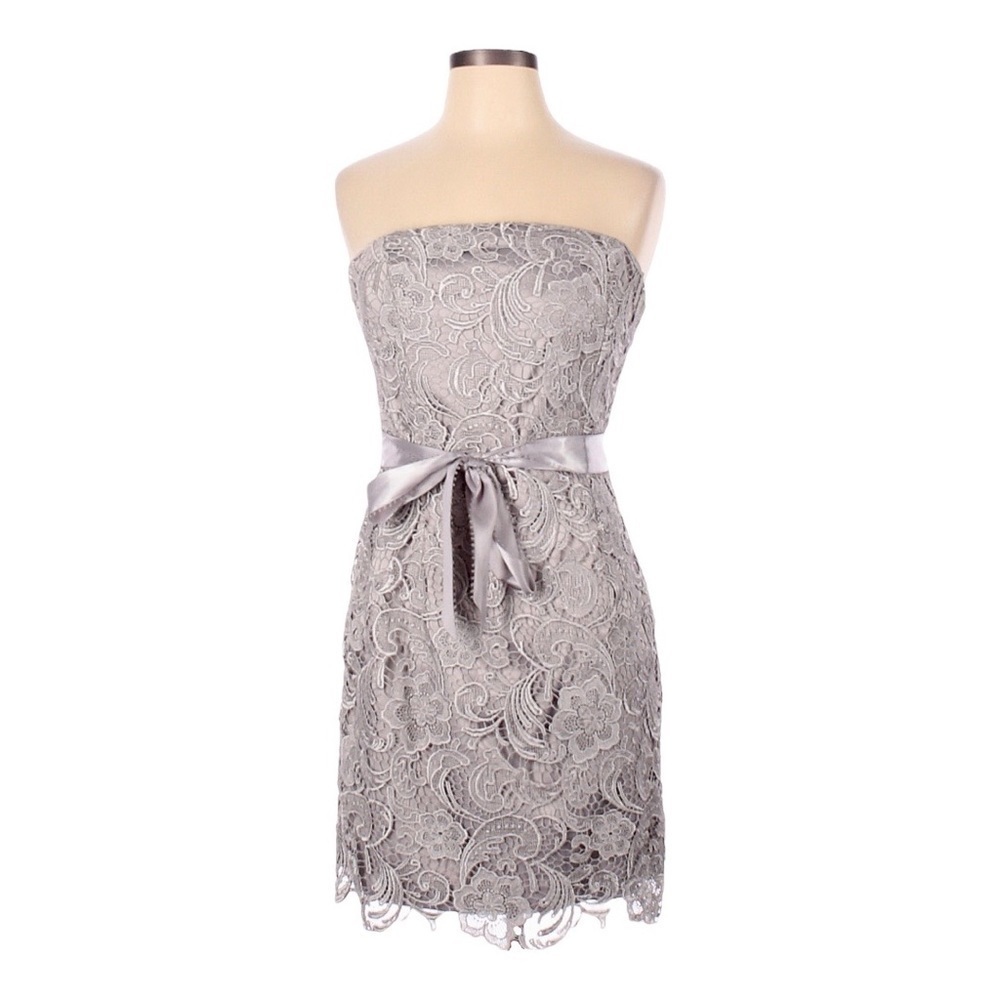 Adrianna Papell Evening Lace Gray Strapless Mini Dress Size 10